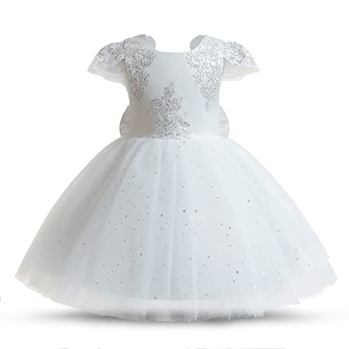 NNJXD Prinzessinnenkleid aus Spitze für Mädchen Party Bowknot Kleinkind Mädchen Ballkleid 2007 Weiß Größe (100) 2-3 Jahre von NNJXD