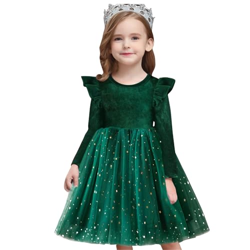 NNJXD Tüllkleid für kleine Mädchen,Prinzessin,lässig, kleine Sterne,Bedruckt, Rüschen,Kleinkind-Samtkleider,1962 Grün Größe (100) 2–3 Jahre von NNJXD