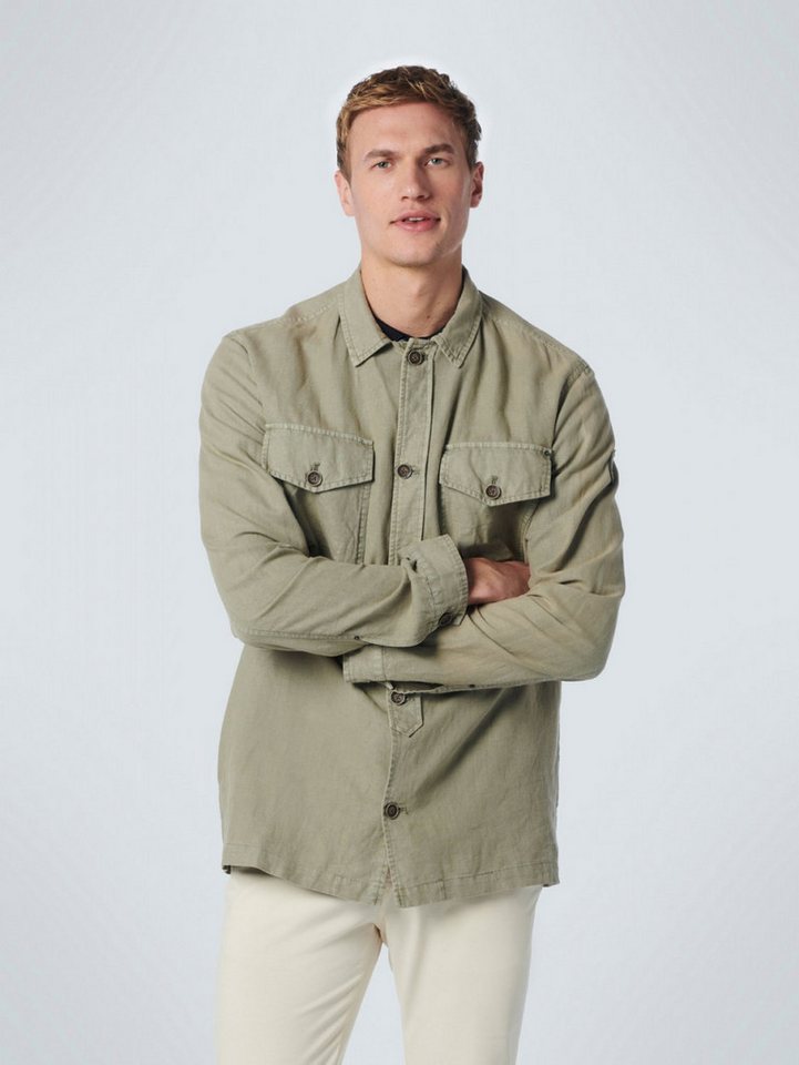 NO EXCESS Flanellhemd Overshirt Button Closure Garment Dyed With Linen Smoke Green von NO EXCESS
