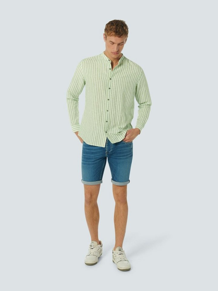 NO EXCESS Flanellhemd Shirt Granddad Stripe With Linen GREEN von NO EXCESS