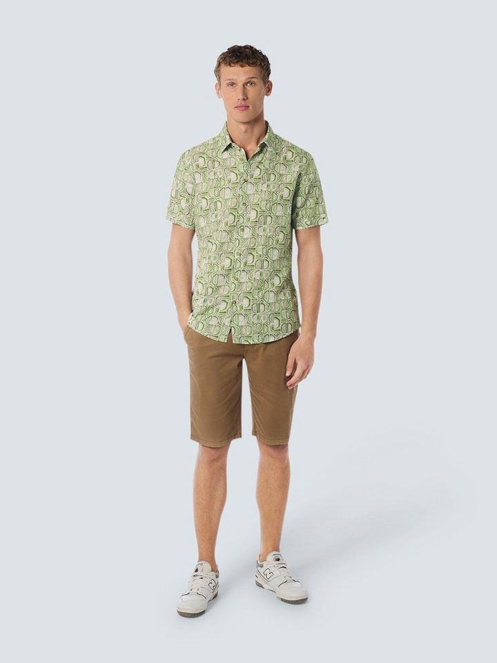 NO EXCESS Kurzarmhemd Shirt Short Sleeve Allover Printed With Linen GREEN von NO EXCESS