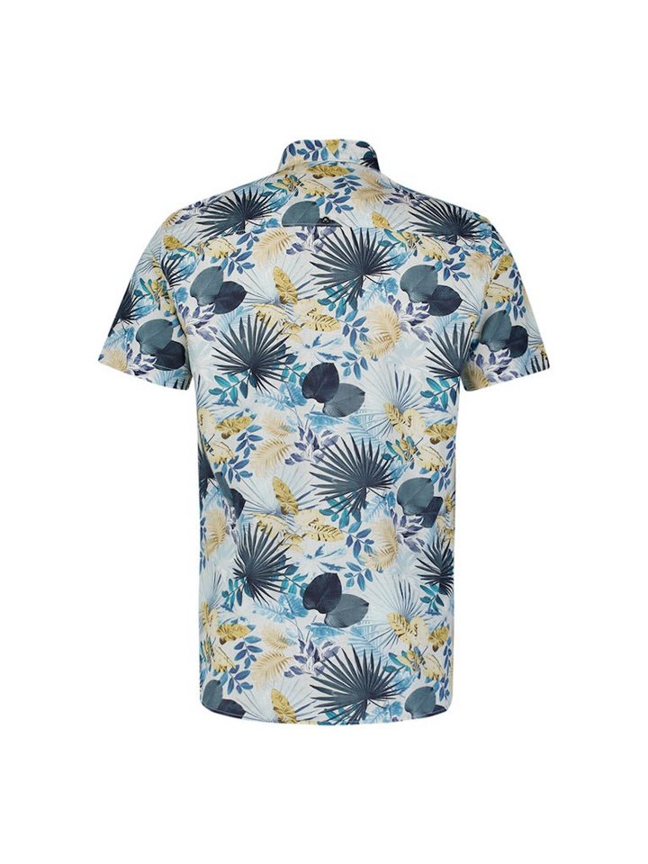 NO EXCESS Kurzarmhemd Shirt Short Sleeve Allover printed With Linen Blue von NO EXCESS