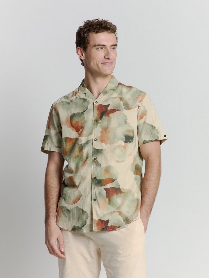 NO EXCESS Kurzarmhemd Shirt Short Sleeve Revers Collar Allover Printed With Linen Mint von NO EXCESS