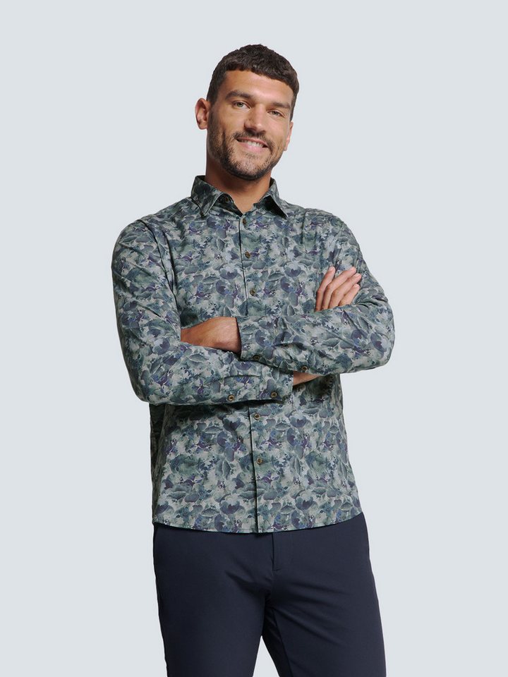 NO EXCESS Langarmhemd No Excess Stretch-Hemd mit Print von NO EXCESS