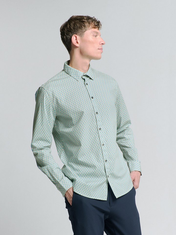 NO EXCESS Langarmhemd No Excess Stretchhemd mit Print Shirt Stretch Allover Printed von NO EXCESS