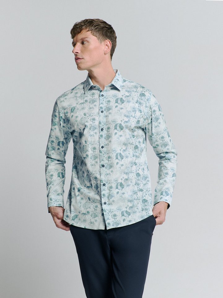 NO EXCESS Langarmhemd No Excess Stretchhemd mit Print Shirt Stretch Allover Printed von NO EXCESS