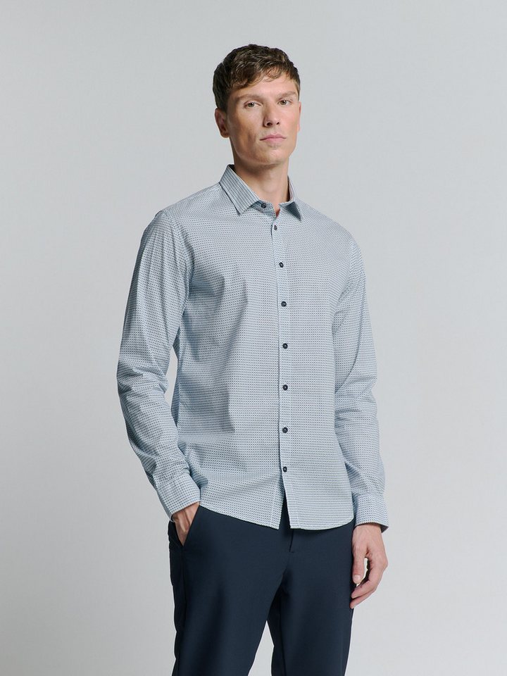 NO EXCESS Langarmhemd No Excess Stretchhemd mit Print Shirt Stretch Allover Printed von NO EXCESS