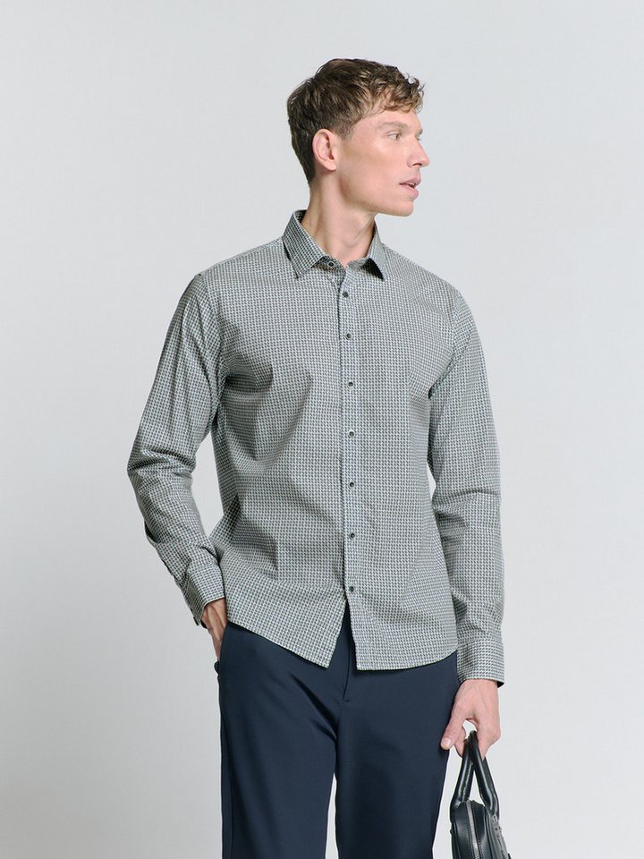 NO EXCESS Langarmhemd No Excess Stretchhemd mit Print Shirt Stretch Allover Printed von NO EXCESS