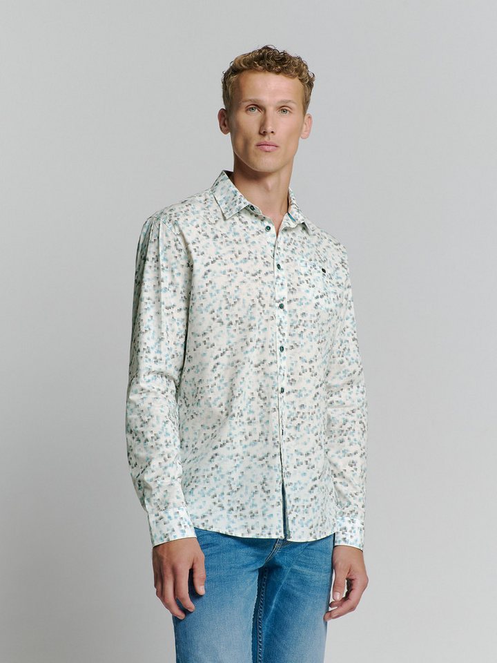 NO EXCESS Langarmhemd No Excess Stretchhemd mit Print Shirt Stretch Allover Printed von NO EXCESS