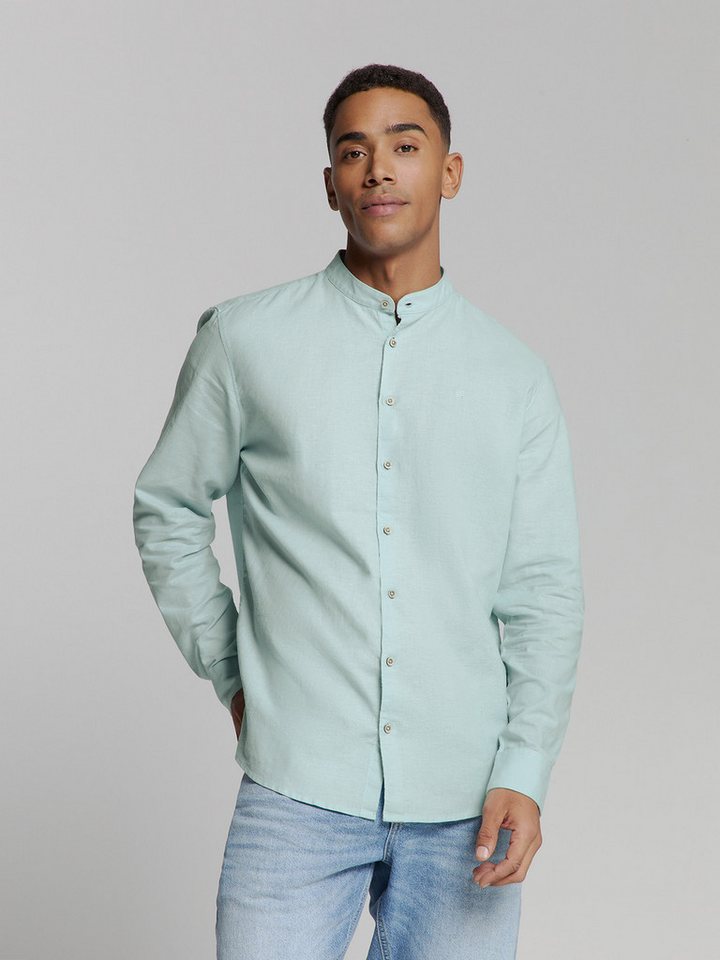 NO EXCESS Langarmhemd Shirt Granddad Solid With Linen von NO EXCESS