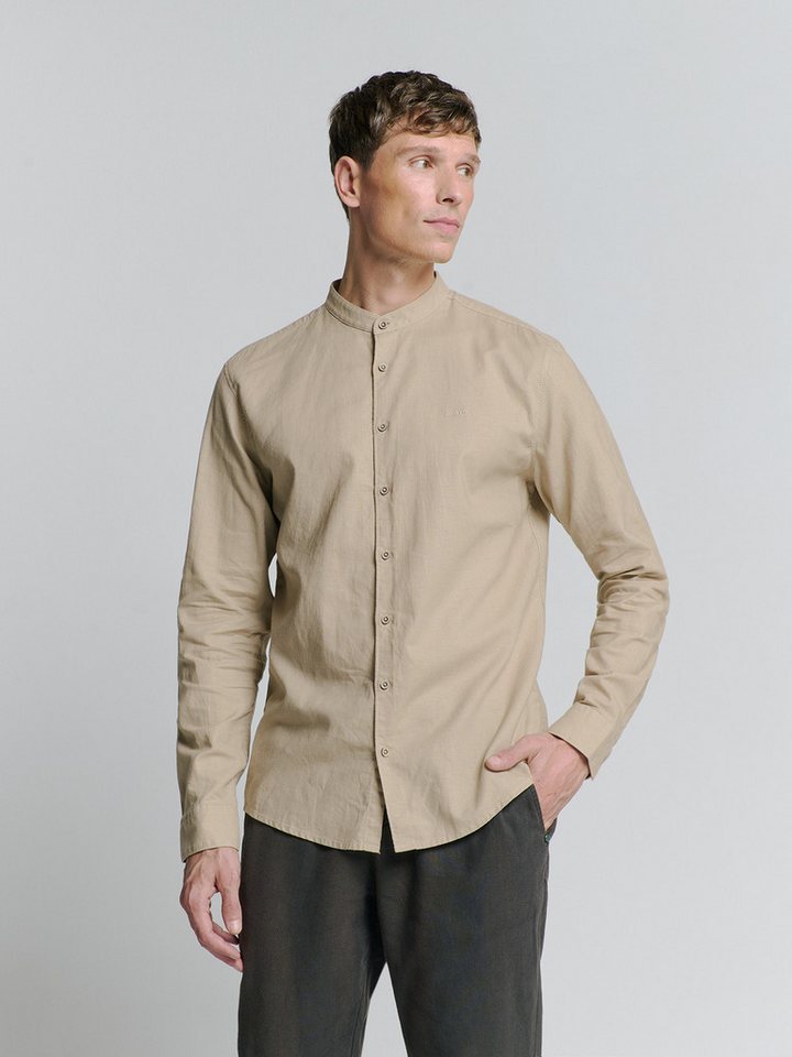 NO EXCESS Langarmhemd Shirt Granddad Solid With Linen von NO EXCESS