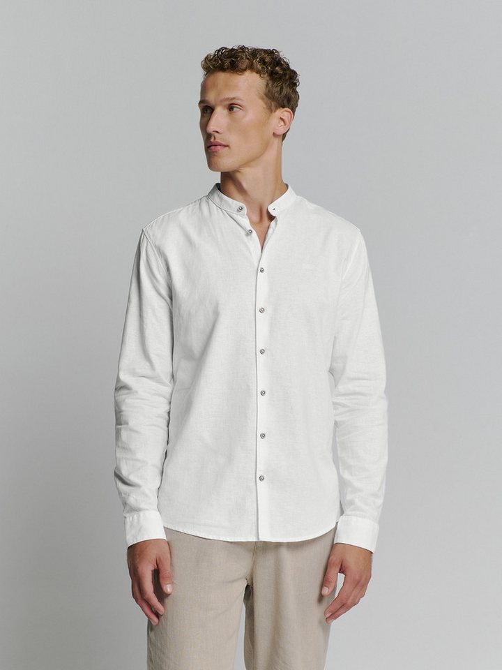 NO EXCESS Langarmhemd Shirt Granddad Solid With Linen von NO EXCESS