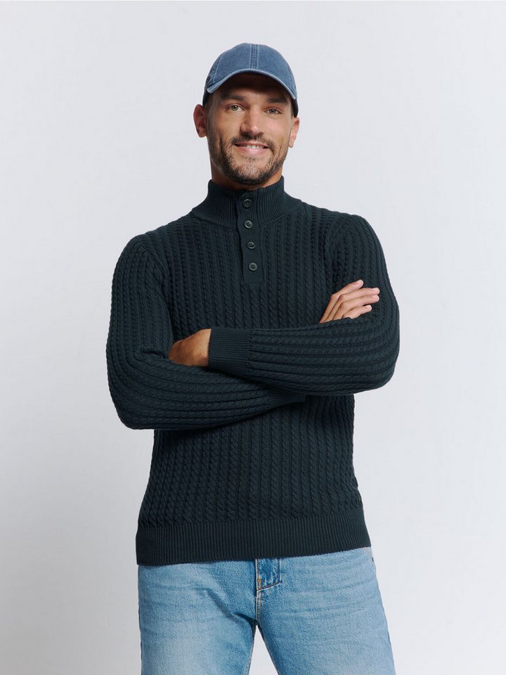 NO EXCESS Rollkragenpullover No Excess Jacquard-Pullover mit Halbknopfleiste von NO EXCESS