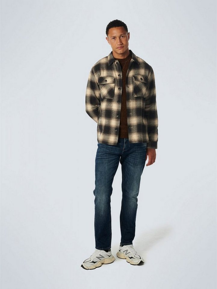 NO EXCESS Rundhalspullover Overshirt Button Closure Check von NO EXCESS