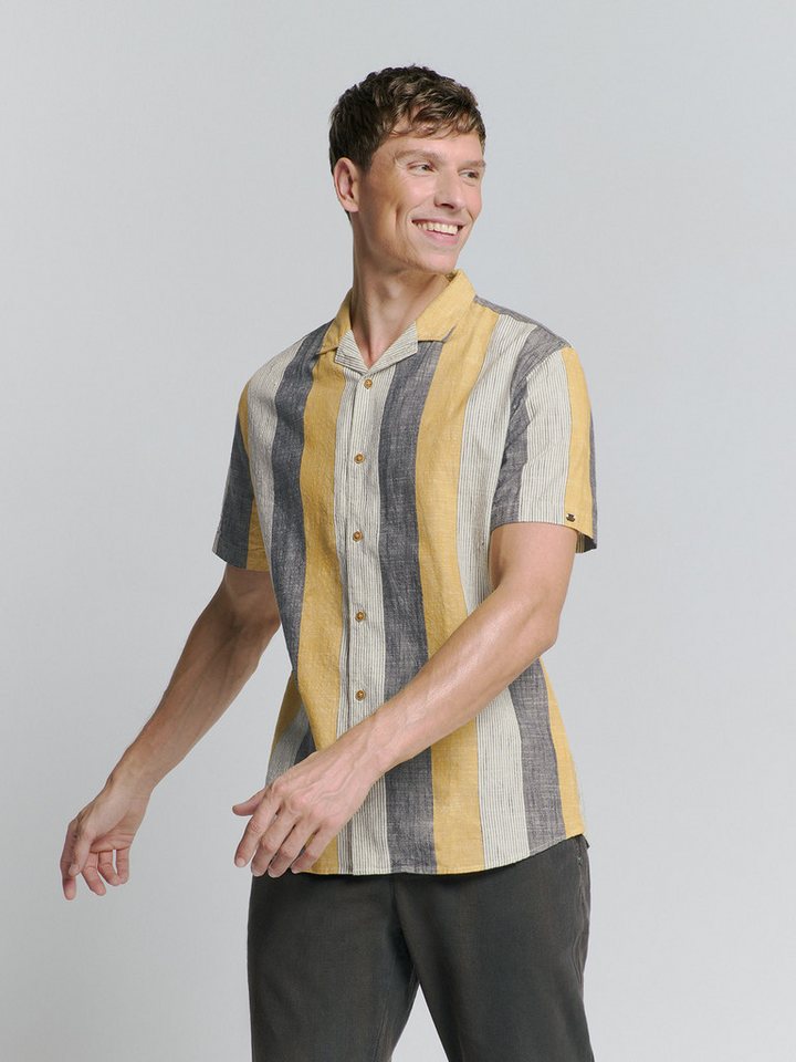 NO EXCESS Rundhalspullover Shirt Short Sleeve Revers Collar Slub Multi Coloured Vertical Stripes von NO EXCESS
