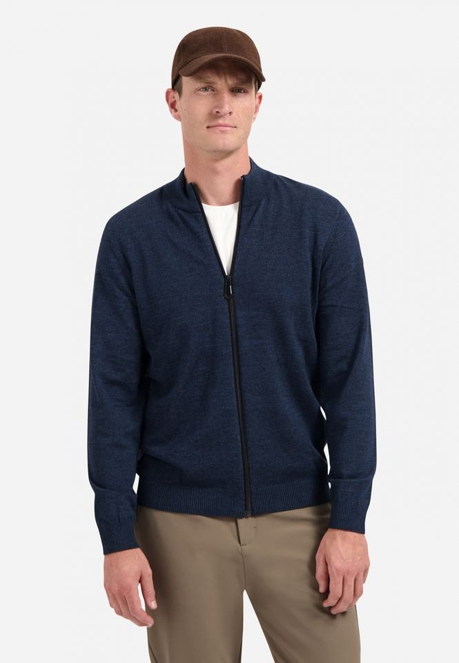 NO EXCESS Strickjacke - melierte Strickjacke mit Stehkragen und Reißverschluss von NO EXCESS