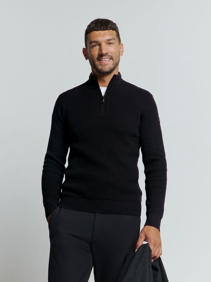 NO EXCESS Strickpullover - Pullover - Troyer - Stehkragen -  Half Zipper Solid Jacquard von NO EXCESS