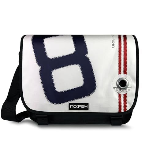 NO FISH Umhängetasche Sail Größe L - 8 dunkelblau, mit Überschlag aus original gebrauchtem Segeltuch (Upcycling) von NO FISH