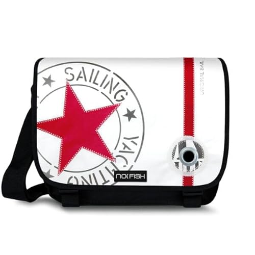 NO FISH Umhängetasche Sail Größe L - Sailing Star, mit Überschlag aus original gebrauchtem Segeltuch (Upcycling) von NO FISH
