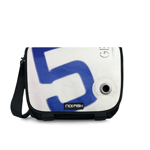 NO FISH Umhängetasche Sail Größe M - 5 blau - mit Überschlag aus original gebrauchtem Segeltuch (Upcycling) von NO FISH