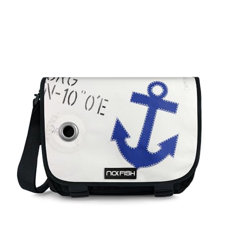 NO FISH Umhängetasche Sail Größe M - Anker blau - mit Überschlag aus original gebrauchtem Segeltuch (Upcycling) von NO FISH
