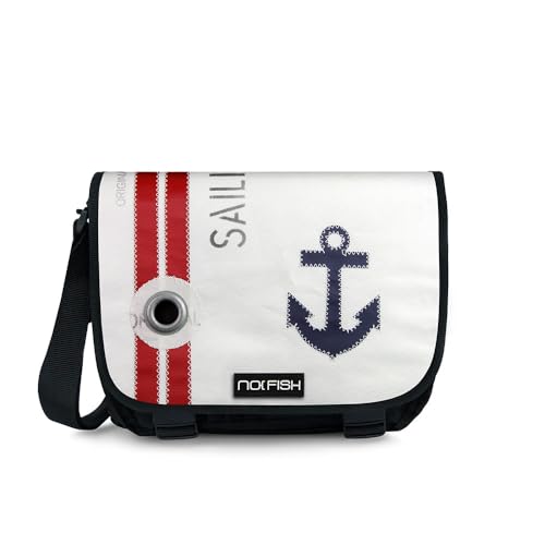 NO FISH Umhängetasche Sail Größe M - Anker dunkelblau- mit Überschlag aus original gebrauchtem Segeltuch (Upcycling) von NO FISH