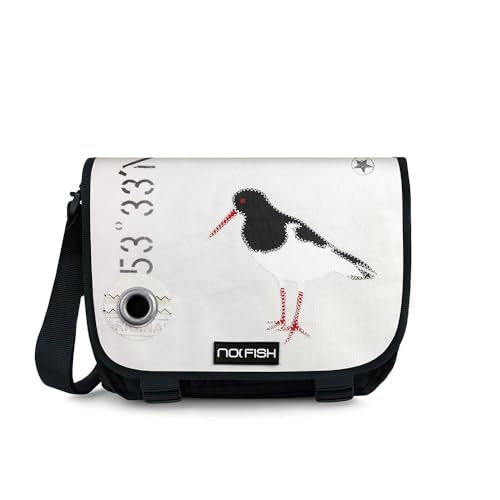 NO FISH Umhängetasche Sail Größe M - Austernfischer - mit Überschlag aus original gebrauchtem Segeltuch (Upcycling) von NO FISH