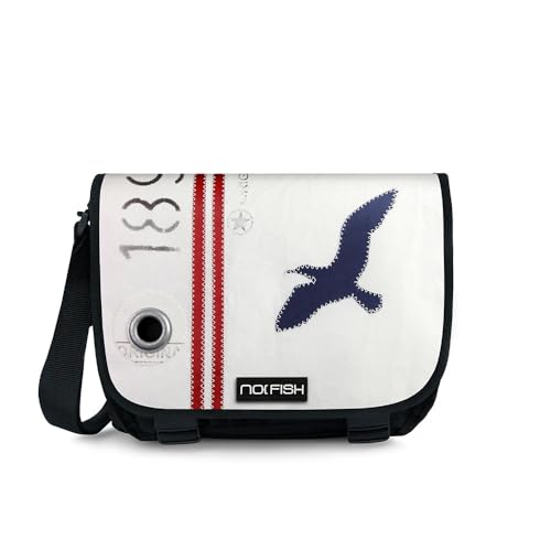 NO FISH Umhängetasche Sail Größe M - Möwe dunkelblau - mit Überschlag aus original gebrauchtem Segeltuch (Upcycling) von NO FISH