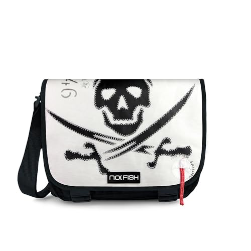NO FISH Umhängetasche Sail Größe M - Säbelpirat - mit Überschlag aus original gebrauchtem Segeltuch (Upcycling) von NO FISH