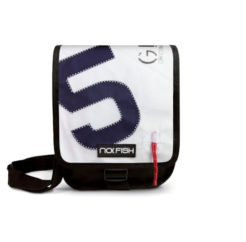 NO FISH Umhängetasche Sail Größe S - 5 dunkelblau mit Überschlag aus original gebrauchtem Segeltuch (Upcycling) von NO FISH