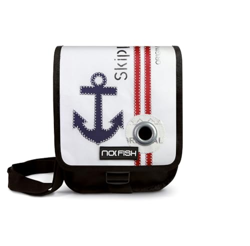 NO FISH Umhängetasche Sail Größe S - Anker dunkelblau mit Überschlag aus original gebrauchtem Segeltuch (Upcycling) von NO FISH