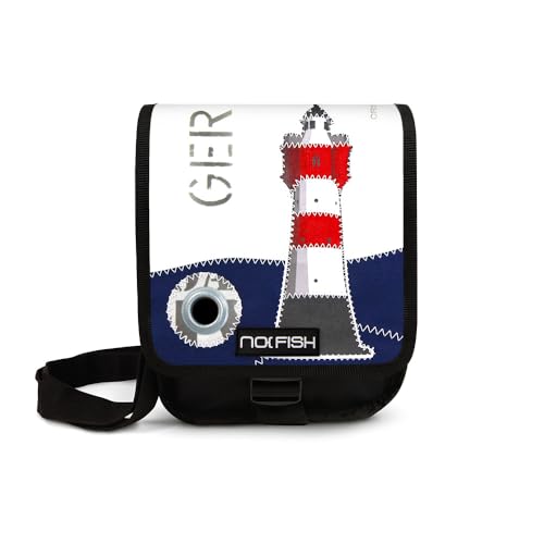 NO FISH Umhängetasche Sail Größe S - Leuchtturm Roter Sand mit Überschlag aus original gebrauchtem Segeltuch (Upcycling) von NO FISH