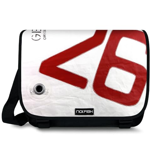 NO FISH Umhängetasche Sail Größe XL - 26 rot - mit Überschlag aus original gebrauchtem Segeltuch (Upcycling) von NO FISH