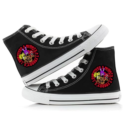 FNAF Anime-bedruckte Leinenschuhe, Fünf-Nacht-Muster, Freizeitschuhe, hohe Schnürung, Segeltuchschuhe für Unisex, Horrorspiel, Unisex-Turnschuhe, Typ3, 39 EU von NOAFUNZO