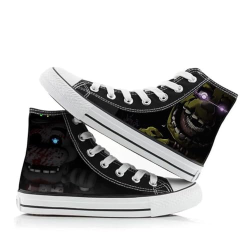 FNAF High Top Anime bedruckte Canvas-Schuhe, Sneaker, Fünf Nächte, Spielmuster, lässig, modisch, Schnürschuhe, Segeltuchschuhe für Herren und Damen, Typ13, 43.5 EU von NOAFUNZO