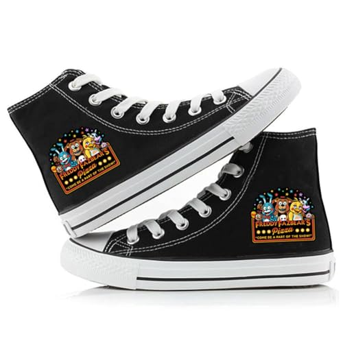 FNAF High Top Anime bedruckte Canvas-Schuhe, Sneaker, Fünf Nächte, Spielmuster, lässige modische Schuhe, Schnürschuhe, Segeltuchschuhe für Herren und Damen, Typ2, 5 von NOAFUNZO