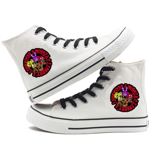 FNAF High Top Anime bedruckte Canvas-Schuhe, Sneaker, Fünf Nächte, Spielmuster, lässige modische Schuhe, Schnürschuhe, Segeltuchschuhe für Herren und Damen, Typ8, 5.5 UK von NOAFUNZO