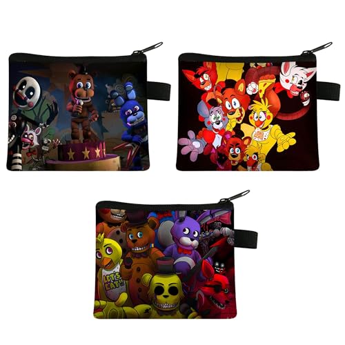 FNAF süße Münzgeldbörse, Fünf-Nacht-Spiel-Münztasche, Geldbörse für Kreditkarten, Ausweise, Schlüssel, Headset, Lippenstift, Kartoon kurze Geldbörse, Münztasche, 3 Stück, 3 Stück – Typ 5, 13.5x11cm, von NOAFUNZO