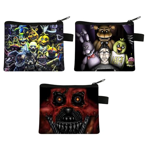 FNAF süße Münzgeldbörse, Fünf-Nacht-Spiel-Münztasche, Geldbörse für Kreditkarten, Ausweise, Schlüssel, Headset, Lippenstift, Kartoon kurze Geldbörse, Münztasche, 3 Stück, 3 Stück – Typ 7, 13.5x11cm, von NOAFUNZO