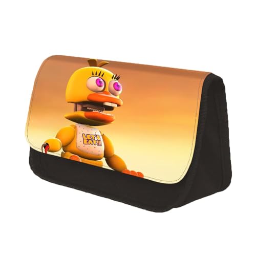 NOAFUNZO Anime FNAF Federmäppchen mit Reißverschluss,Security Breach Fazbear Chica Five Nights Game Anime Federmäppchen- 22x13x7.5cm Große Kapazität Stifttasche Schreibwaren (Typ 1, 22x13x7.5cm) von NOAFUNZO