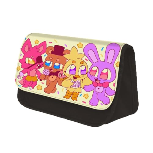 NOAFUNZO Anime FNAF Federmäppchen mit Reißverschluss,Security Breach Fazbear Chica Five Nights Game Anime Federmäppchen- 22x13x7.5cm Große Kapazität Stifttasche Schreibwaren (Typ 11, 22x13x7.5cm) von NOAFUNZO