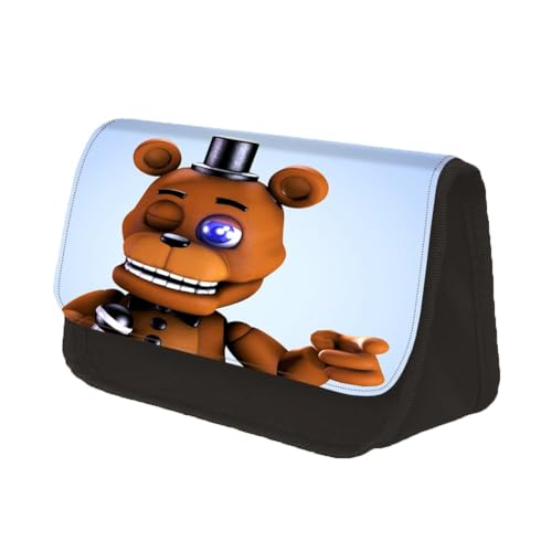 NOAFUNZO Anime FNAF Federmäppchen mit Reißverschluss,Security Breach Fazbear Chica Five Nights Game Anime Federmäppchen- 22x13x7.5cm Große Kapazität Stifttasche Schreibwaren (Typ 2, 22x13x7.5cm) von NOAFUNZO