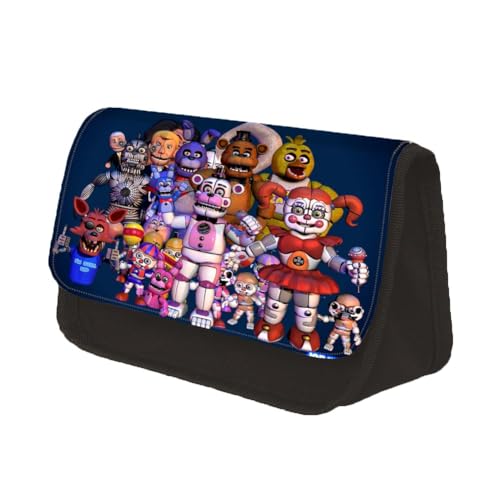 NOAFUNZO Anime FNAF Federmäppchen mit Reißverschluss,Security Breach Fazbear Chica Five Nights Game Anime Federmäppchen- 22x13x7.5cm Große Kapazität Stifttasche Schreibwaren (Typ 5, 22x13x7.5cm) von NOAFUNZO