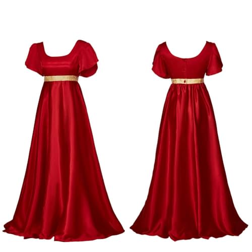 NOAFUNZO Damen Retro Mittelalter Kleid Satin Regency Kleid Schärpe Viktorianisches Langes Kleid Halloween Party Cosplay Kostüm Abendkleid (Big Rot, XXL) von NOAFUNZO