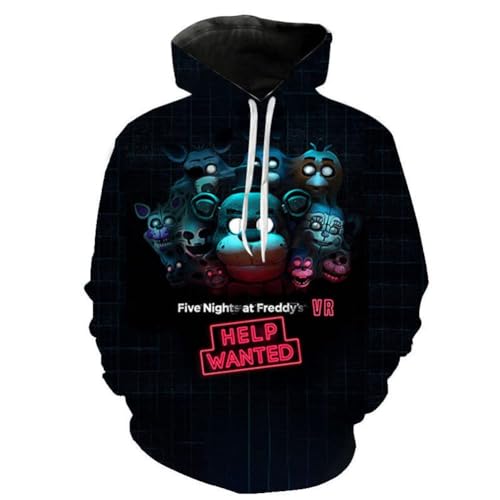 NOAFUNZO FNAF Kinder Erwachsenen Hoodie,3D Comic Gedruckter Kordelzug Nightmare Foxy Bonnie Fazbear Pullover Sweartshirt für Kinder Mädchen Jungen Erwachsene (M, Typ 2) von NOAFUNZO