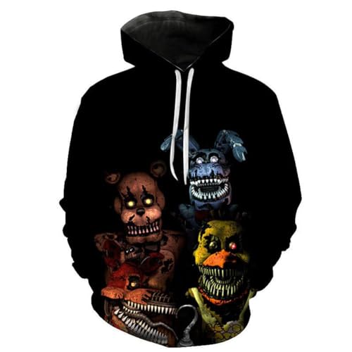 NOAFUNZO FNAF Kinder Erwachsenen Hoodie,3D Comic Gedruckter Kordelzug Nightmare Foxy Bonnie Fazbear Pullover Sweartshirt für Kinder Mädchen Jungen Erwachsene (XL, Typ 6) von NOAFUNZO