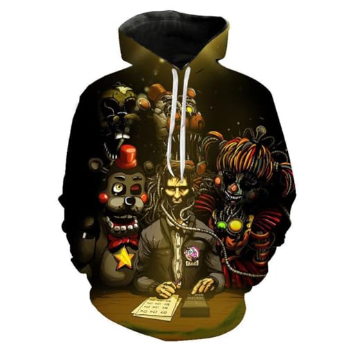 NOAFUNZO FNAF Kinder Erwachsenen Hoodie,3D Comic Gedruckter Kordelzug Nightmare Foxy Bonnie Fazbear Pullover Sweartshirt für Kinder Mädchen Jungen Erwachsene (XXL, Typ 4) von NOAFUNZO