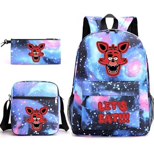 NOAFUNZO FNAF Rucksack-Set, 3-teilig, Fünf-Nacht-Spiel, Cartoon, modisch, bedruckt, Schultasche und Federmäppchen, für Kinder, Jungen, Mädchen, Teenager, Foxy 5, 32x45x13cm, Kinderrucksäcke von NOAFUNZO