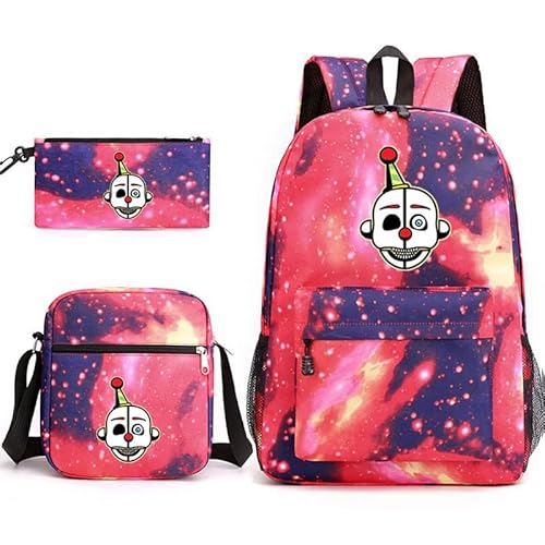 NOAFUNZO FNAF Rucksack-Set, 3-teilig, Fünf-Nacht-Spiel, Cartoon-Mode, bedruckte Schultasche inklusive Lunchtasche, Schultasche und Federmäppchen für Kinder, Jungen, Mädchen, Teenager, Ennard 1, von NOAFUNZO