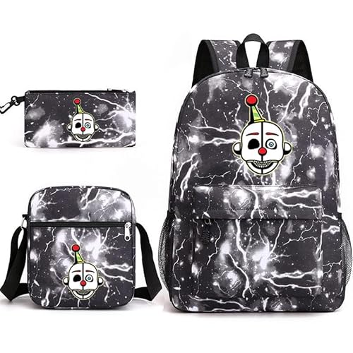 NOAFUNZO FNAF Rucksack-Set, 3-teilig, Fünf-Nacht-Spiel, Cartoon-Mode, bedruckte Schultasche inklusive Lunchtasche, Schultasche und Federmäppchen für Kinder, Jungen, Mädchen, Teenager, Ennard 2, von NOAFUNZO